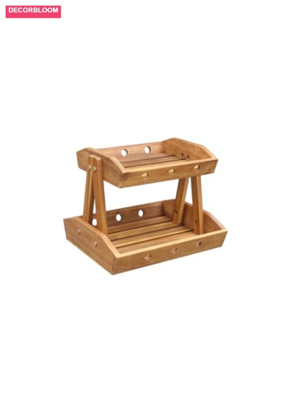 2-Tier Wooden A-Frame Fruit Basket - Rustic Farmhouse Kitchen Storage Organizer